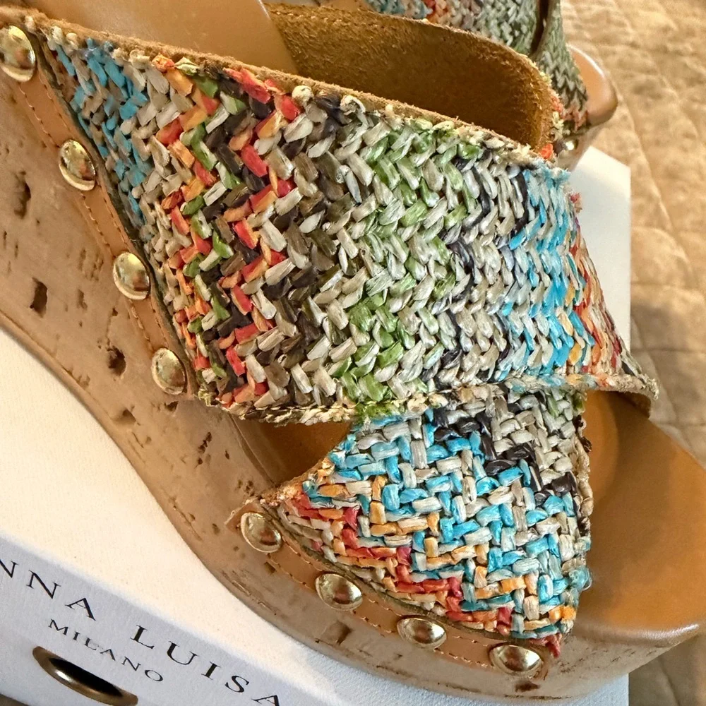 Anna Luisa Multicolor Woven Cork Wedge Sandals - Picture 2 of 5
